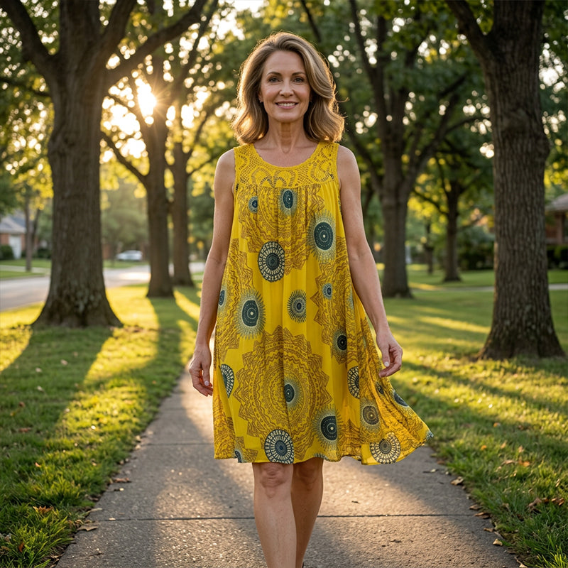 Vestido sin mangas con cuello redondo y estampado para mujer