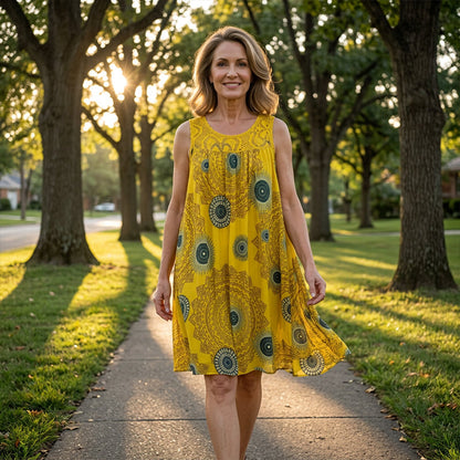 Vestido sin mangas con cuello redondo y estampado para mujer