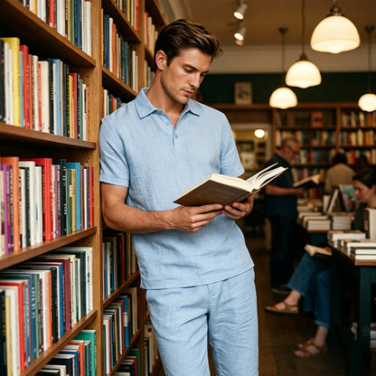 Conjunto de camisa y pantalón informal de lino para hombre