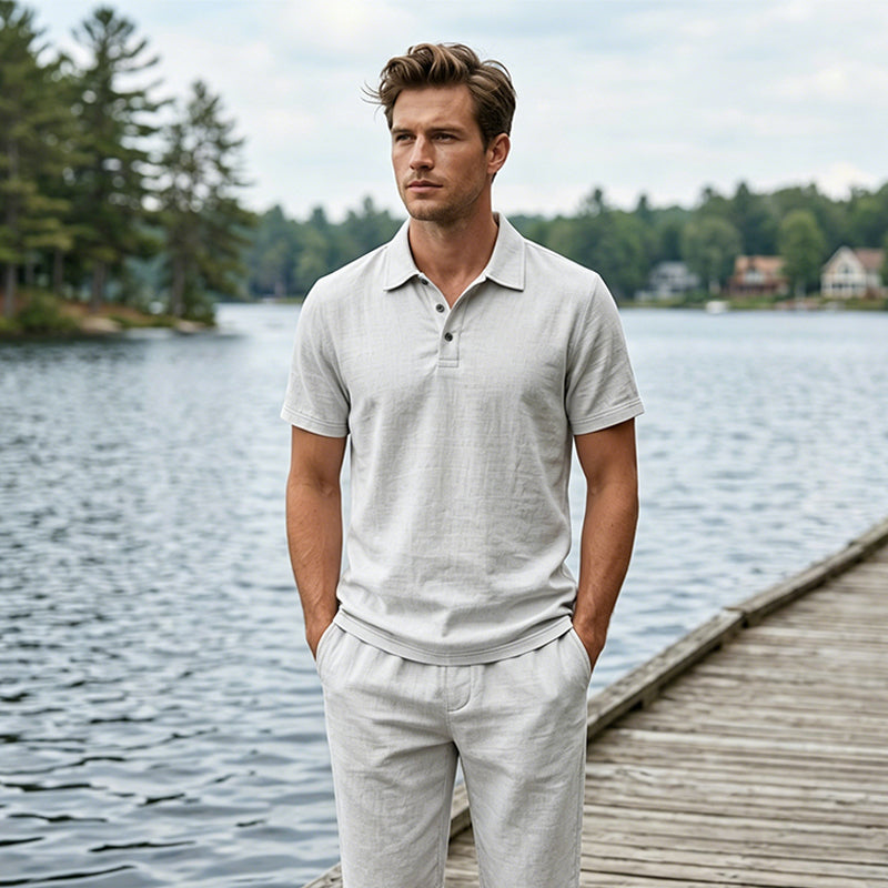 Conjunto de camisa y pantalón informal de lino para hombre