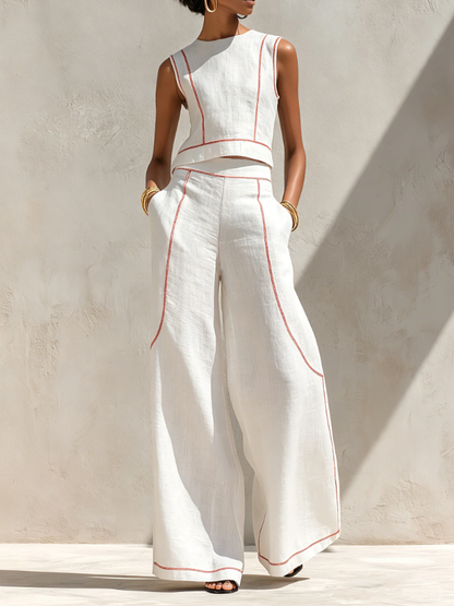 VICTORIA | CONJUNTO BLANCO CON TOP SIN MANGAS Y PANTALÓN DE PIERNA ANCHA