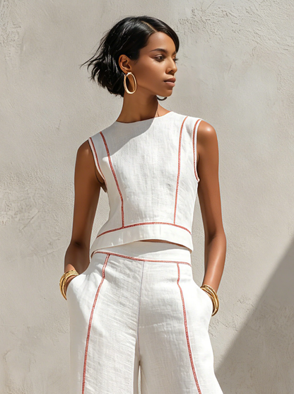 VICTORIA | CONJUNTO BLANCO CON TOP SIN MANGAS Y PANTALÓN DE PIERNA ANCHA