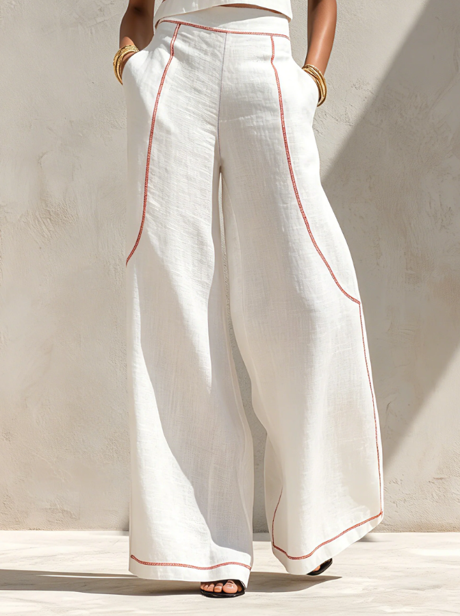 VICTORIA | CONJUNTO BLANCO CON TOP SIN MANGAS Y PANTALÓN DE PIERNA ANCHA