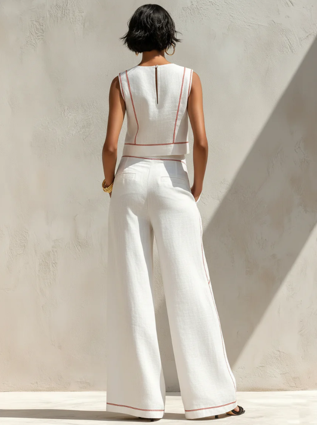 VICTORIA | CONJUNTO BLANCO CON TOP SIN MANGAS Y PANTALÓN DE PIERNA ANCHA