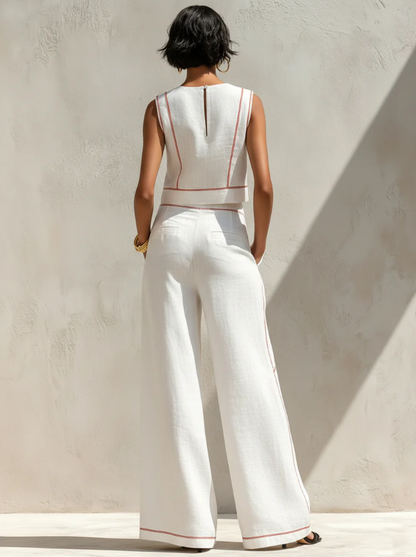 VICTORIA | CONJUNTO BLANCO CON TOP SIN MANGAS Y PANTALÓN DE PIERNA ANCHA