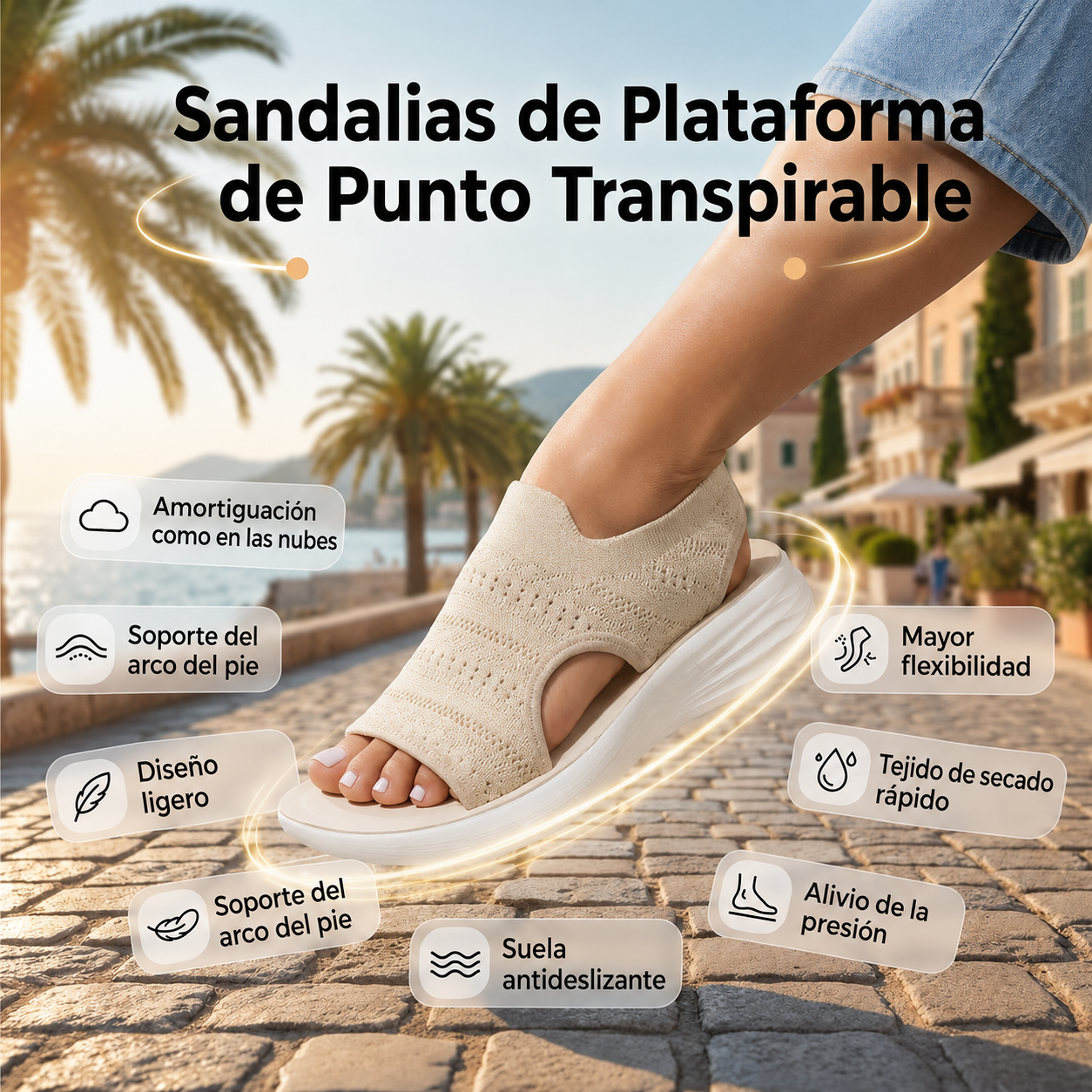 Sandalias de plataforma de punto transpirable con tira en el talón
