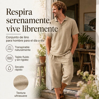 Conjunto de camisa y pantalón informal de lino para hombre