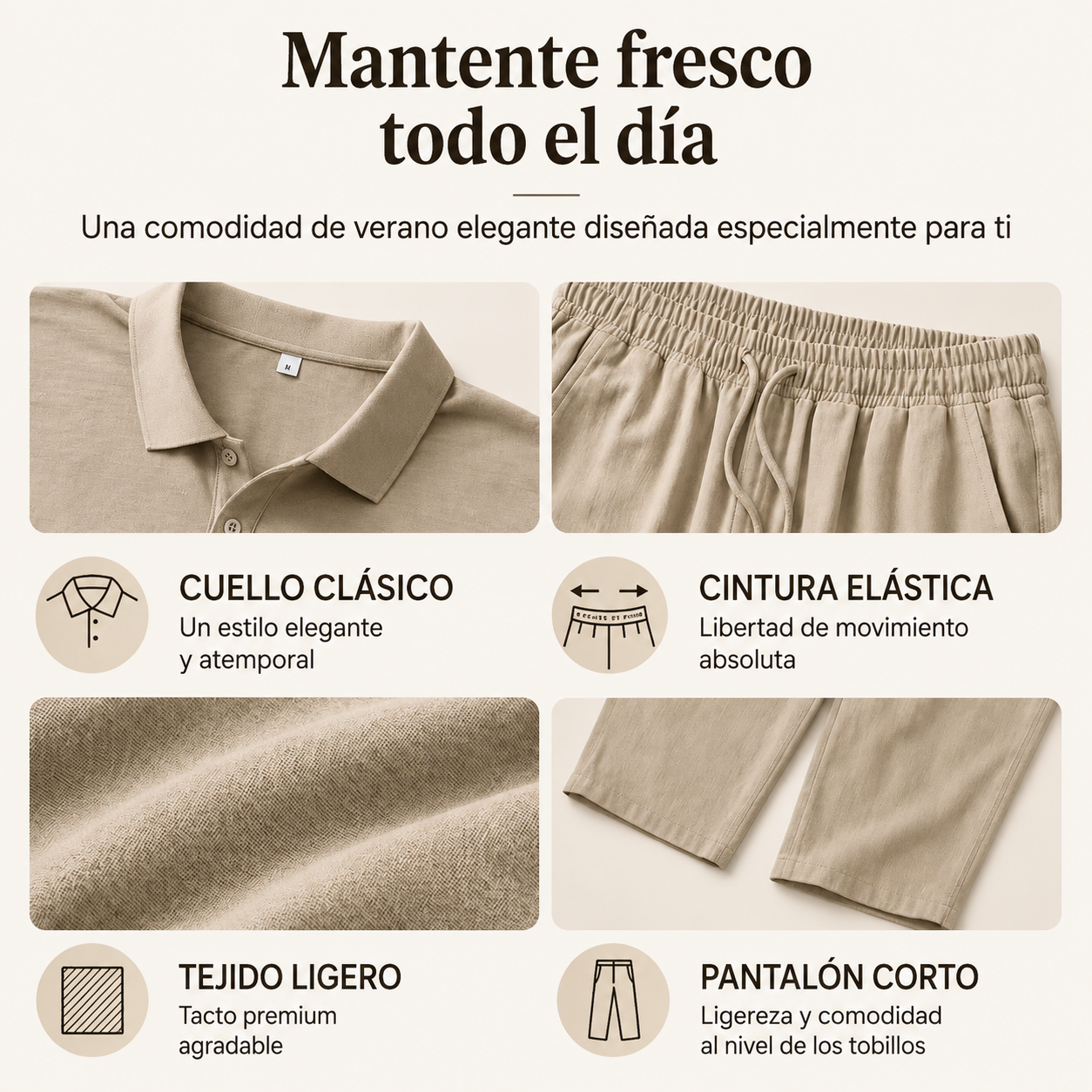 Conjunto de camisa y pantalón informal de lino para hombre