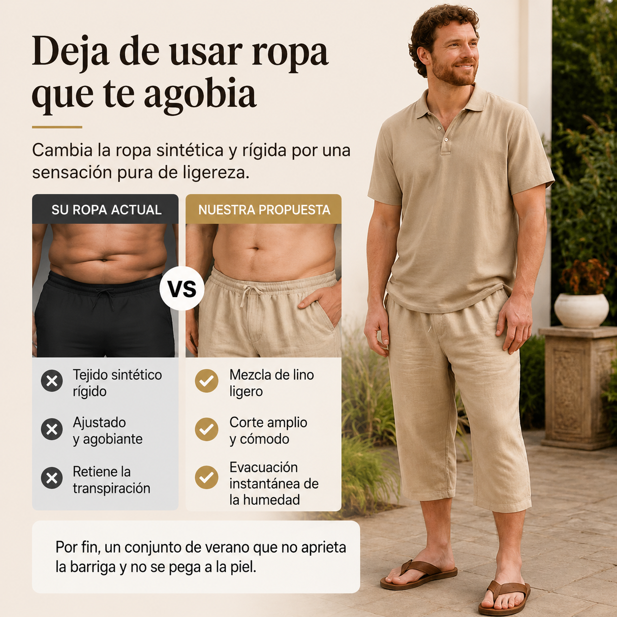 Conjunto de camisa y pantalón informal de lino para hombre