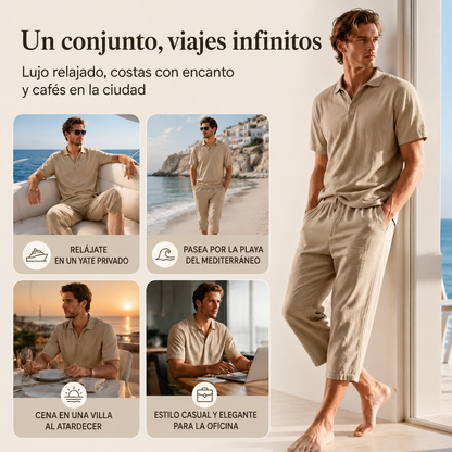 Conjunto de camisa y pantalón informal de lino para hombre