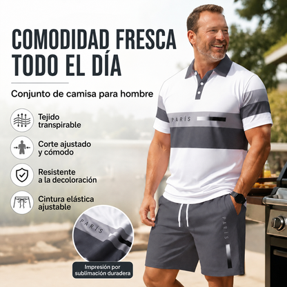 👕 Conjunto de 2 piezas - camisa y pantalones cortos - para hombre: cómodo, transpirable y versátil para el verano, el tiempo libre y los viajes ☀️🩳