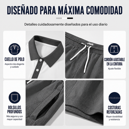 👕 Conjunto de 2 piezas - camisa y pantalones cortos - para hombre: cómodo, transpirable y versátil para el verano, el tiempo libre y los viajes ☀️🩳