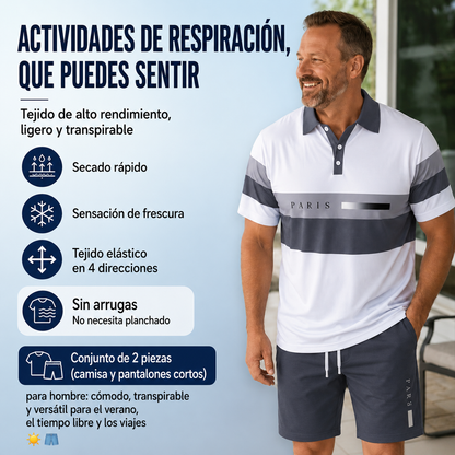 👕 Conjunto de 2 piezas - camisa y pantalones cortos - para hombre: cómodo, transpirable y versátil para el verano, el tiempo libre y los viajes ☀️🩳