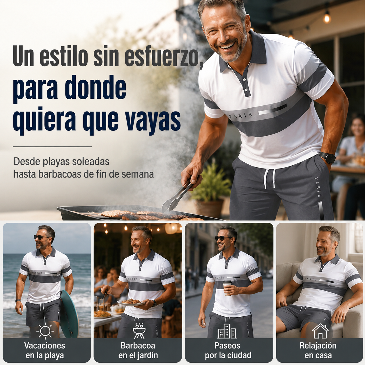 👕 Conjunto de 2 piezas - camisa y pantalones cortos - para hombre: cómodo, transpirable y versátil para el verano, el tiempo libre y los viajes ☀️🩳