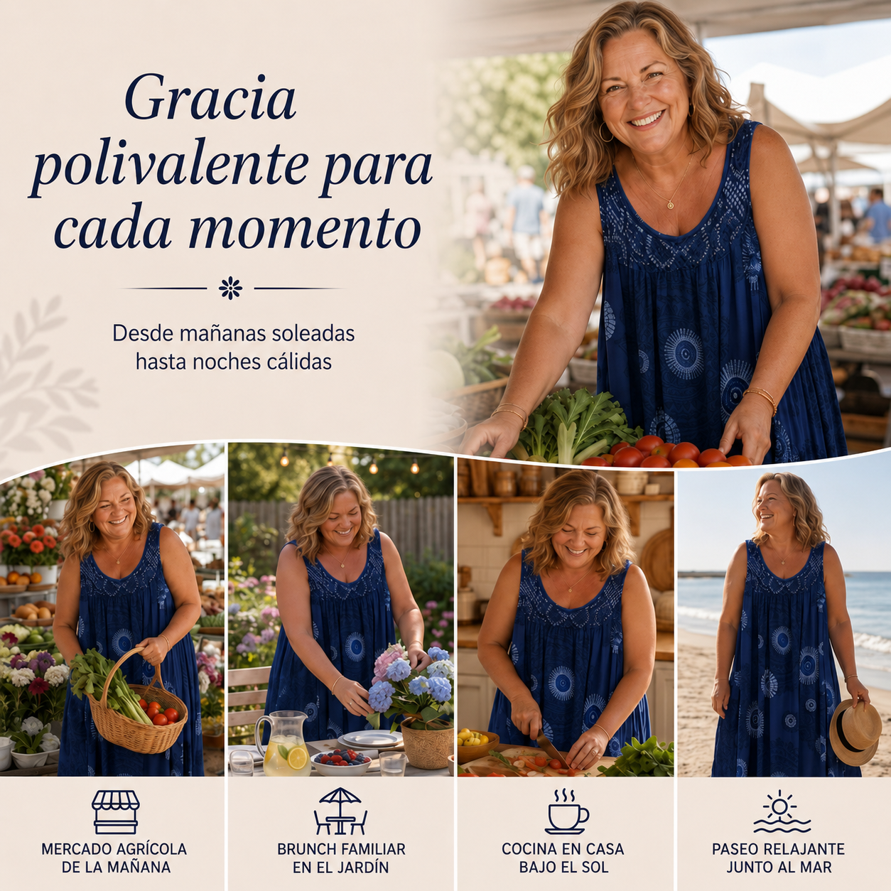 Vestido sin mangas con cuello redondo y estampado para mujer