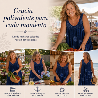 Vestido sin mangas con cuello redondo y estampado para mujer