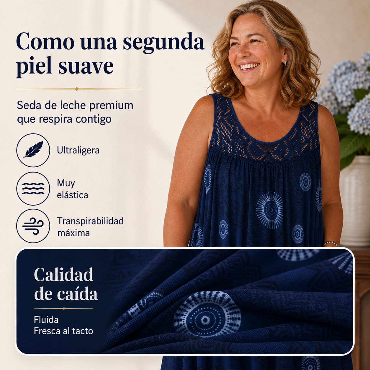 Vestido sin mangas con cuello redondo y estampado para mujer