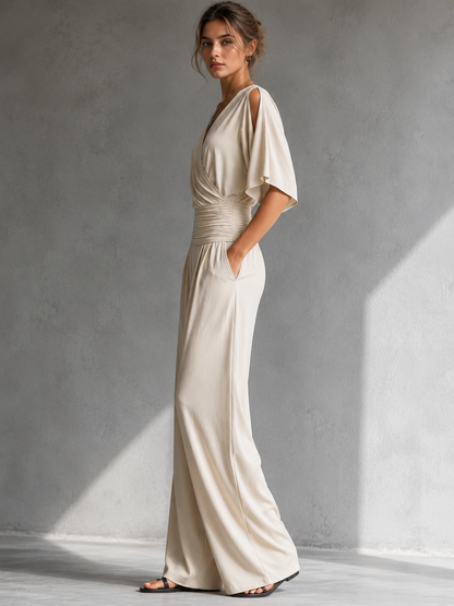 Alia | Conjunto elegante con efecto cruzado y pernera ancha