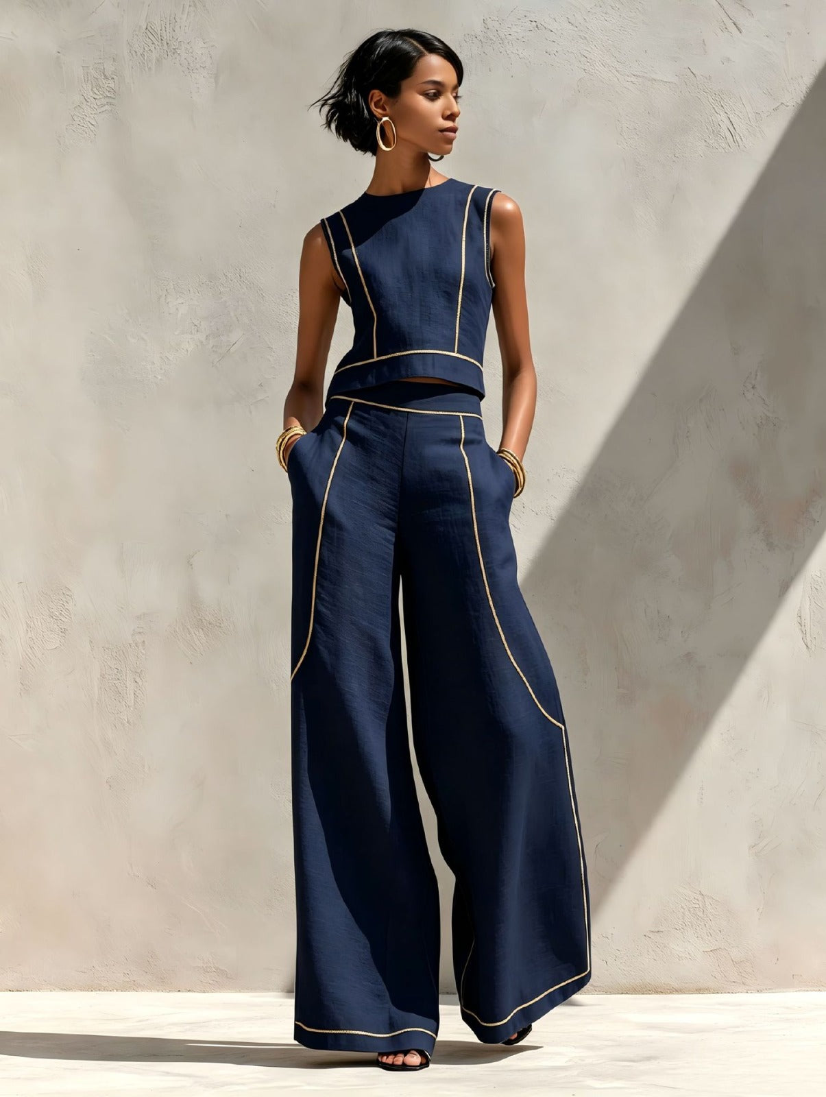 VICTORIA | CONJUNTO BLANCO CON TOP SIN MANGAS Y PANTALÓN DE PIERNA ANCHA