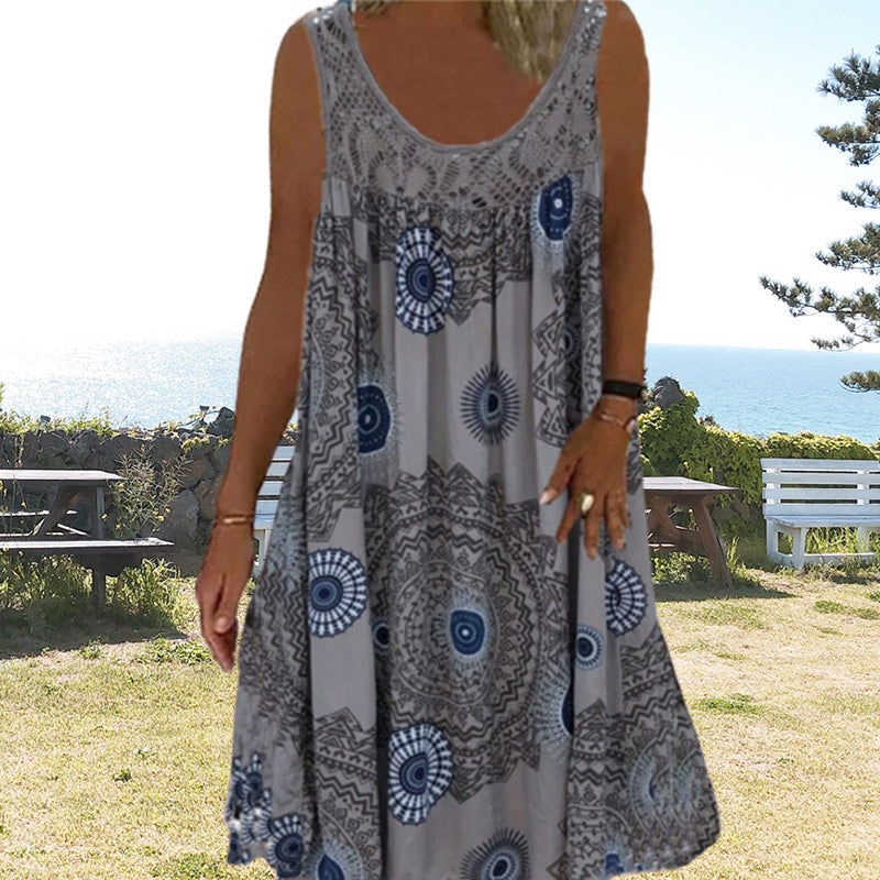 Vestido sin mangas con cuello redondo y estampado para mujer