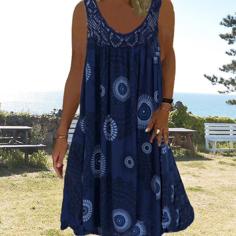 Vestido sin mangas con cuello redondo y estampado para mujer