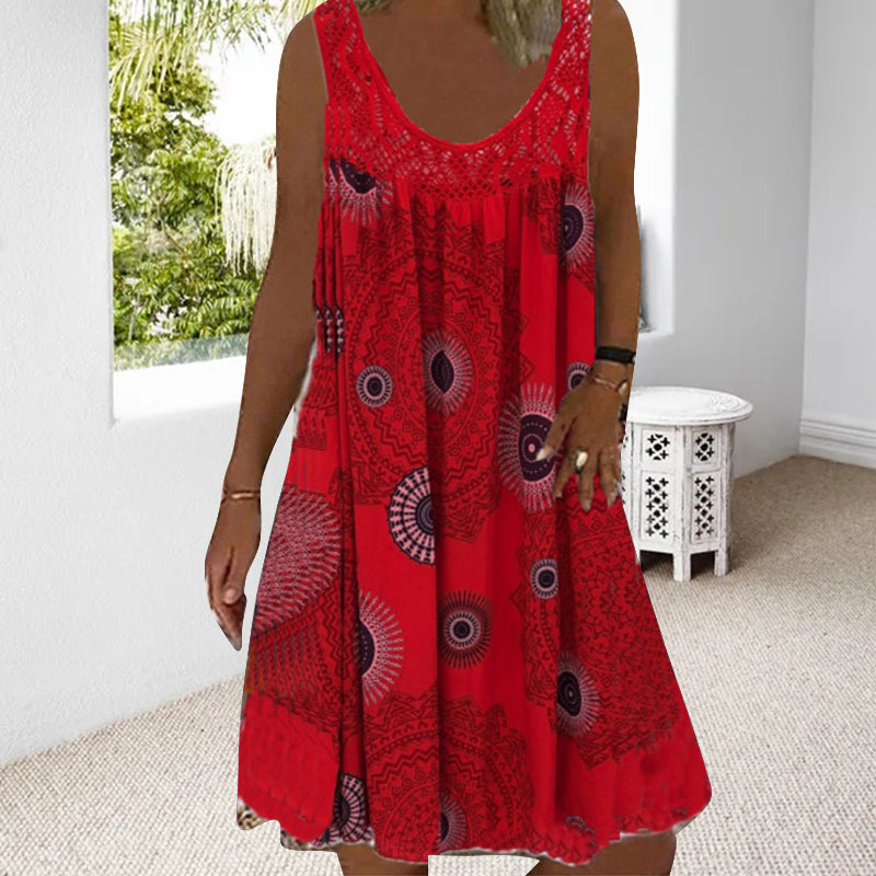 Vestido sin mangas con cuello redondo y estampado para mujer