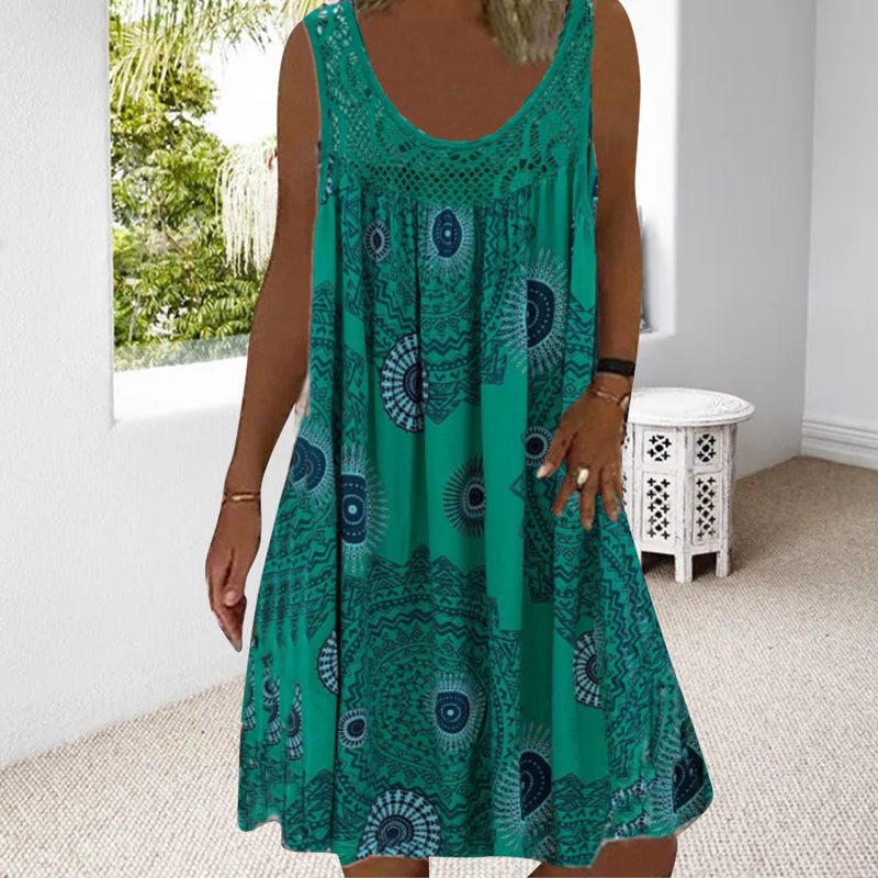 Vestido sin mangas con cuello redondo y estampado para mujer