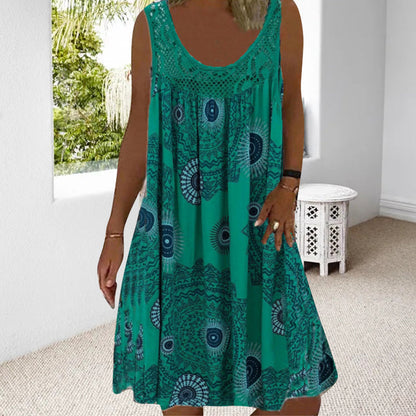 Vestido sin mangas con cuello redondo y estampado para mujer