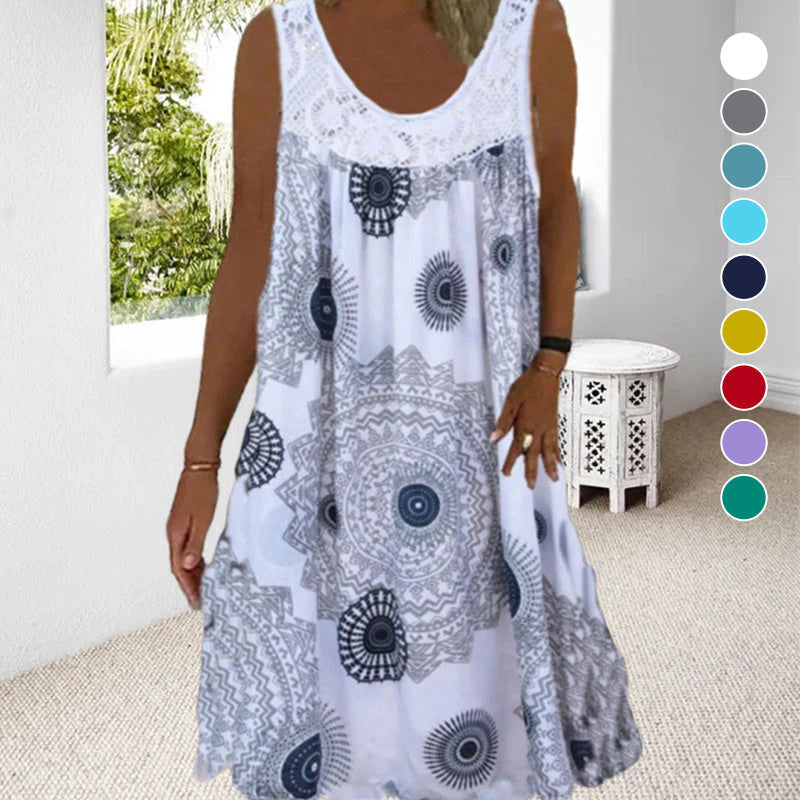 Vestido sin mangas con cuello redondo y estampado para mujer