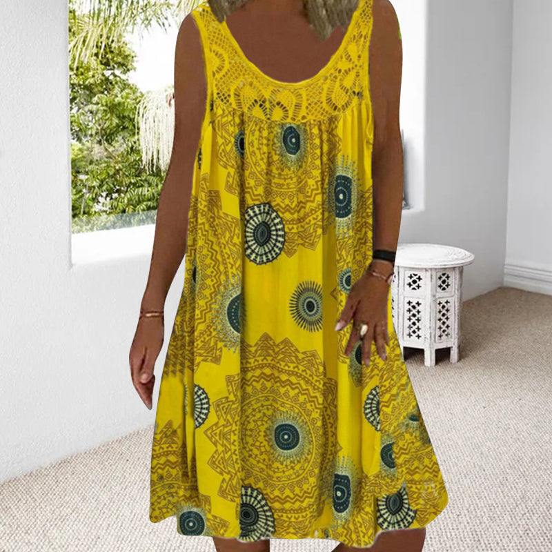 Vestido sin mangas con cuello redondo y estampado para mujer
