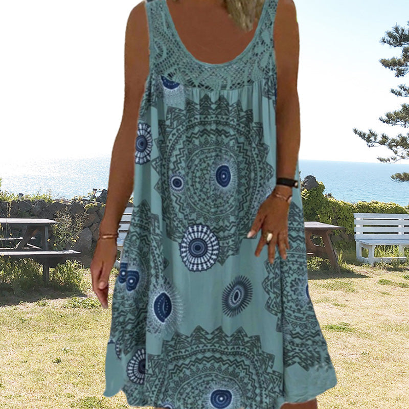Vestido sin mangas con cuello redondo y estampado para mujer