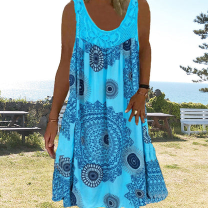 Vestido sin mangas con cuello redondo y estampado para mujer