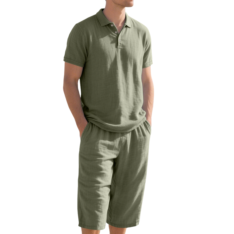 Conjunto de camisa y pantalón informal de lino para hombre