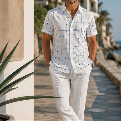 Nereo - Camisa de hombre de corte relajado con botones y estampado geométrico