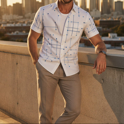 Nereo - Camisa de hombre de corte relajado con botones y estampado geométrico