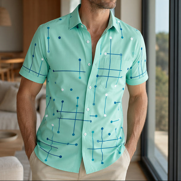 Nereo - Camisa de hombre de corte relajado con botones y estampado geométrico