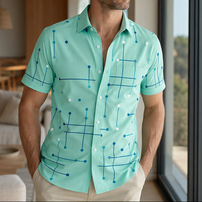 Nereo - Camisa de hombre de corte relajado con botones y estampado geométrico
