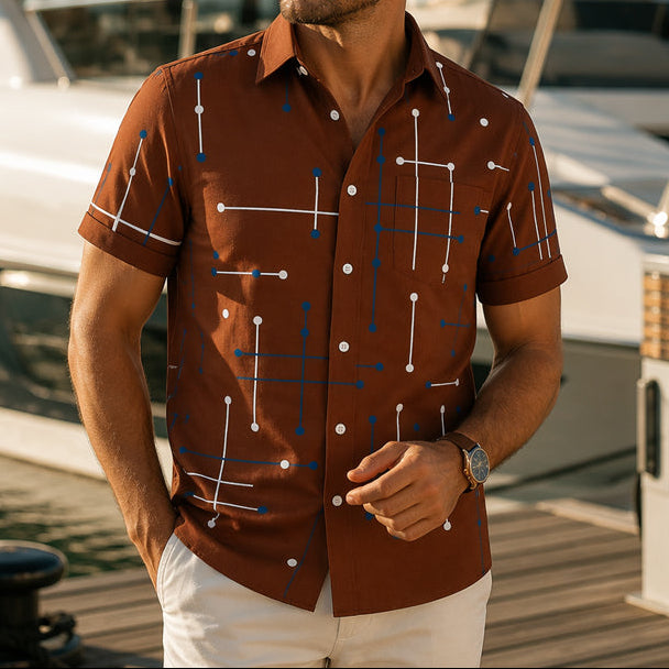 Nereo - Camisa de hombre de corte relajado con botones y estampado geométrico