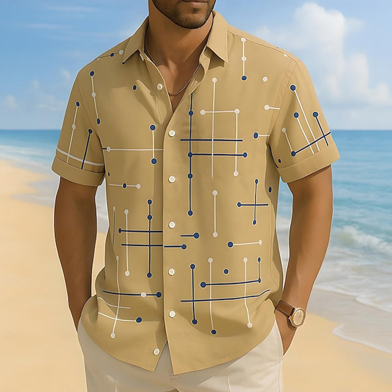 Nereo - Camisa de hombre de corte relajado con botones y estampado geométrico