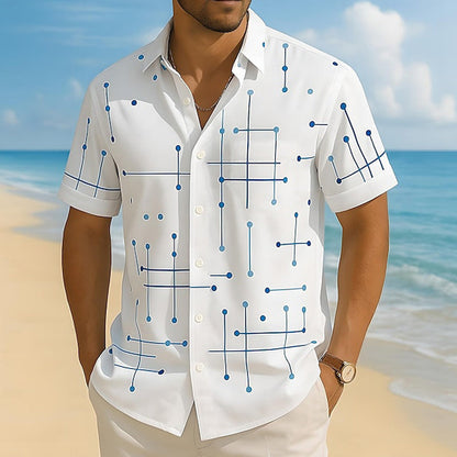 Nereo - Camisa de hombre de corte relajado con botones y estampado geométrico