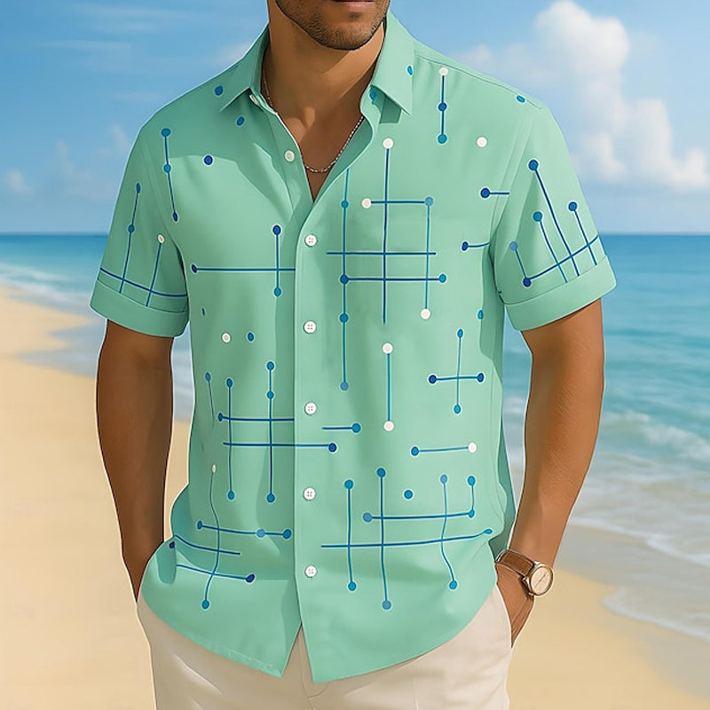 Nereo - Camisa de hombre de corte relajado con botones y estampado geométrico