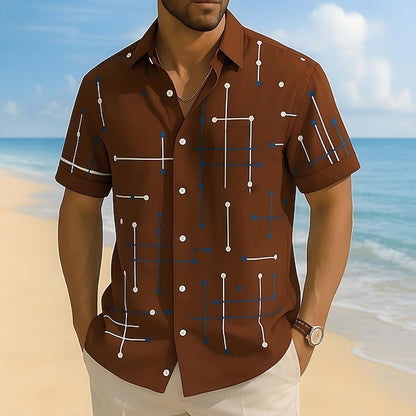 Nereo - Camisa de hombre de corte relajado con botones y estampado geométrico