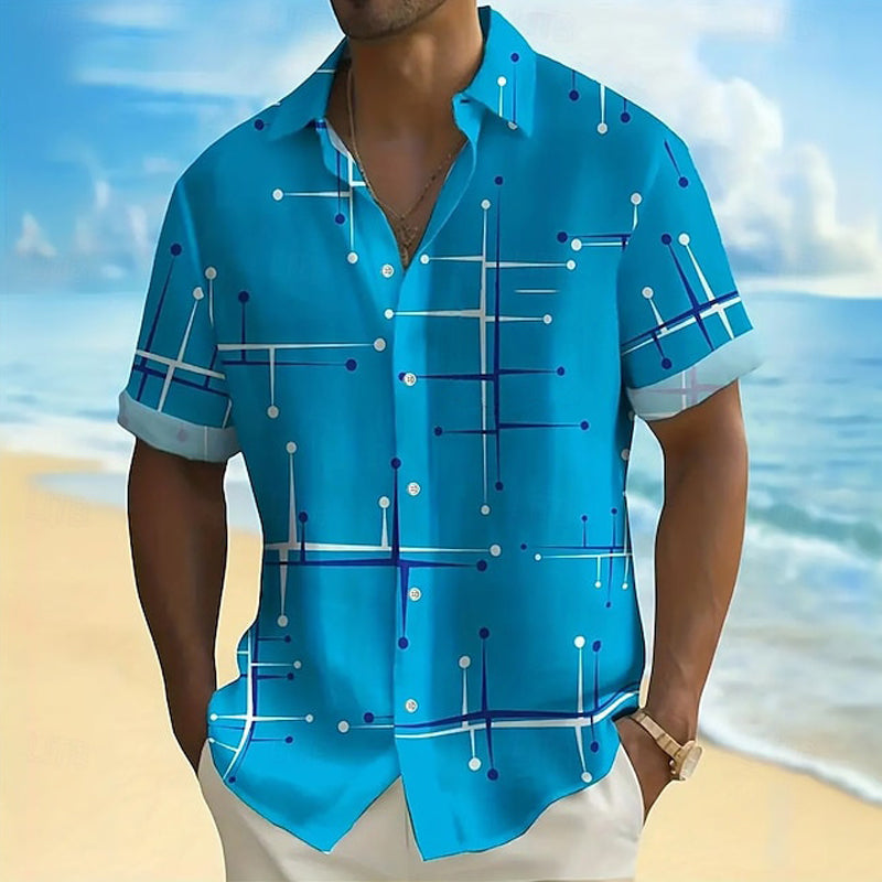 Nereo - Camisa de hombre de corte relajado con botones y estampado geométrico