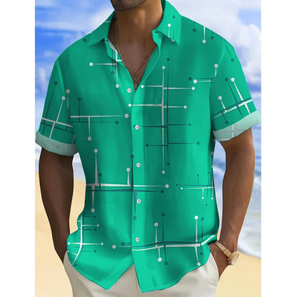 Nereo - Camisa de hombre de corte relajado con botones y estampado geométrico
